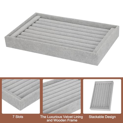 uxcell Velvet 7 Slots Ring Organizer Jewelry Display Tray Showcase Ring Holder Velvet Jewelry Organizer Stand for Rings Earrings Grey - color: Gray
