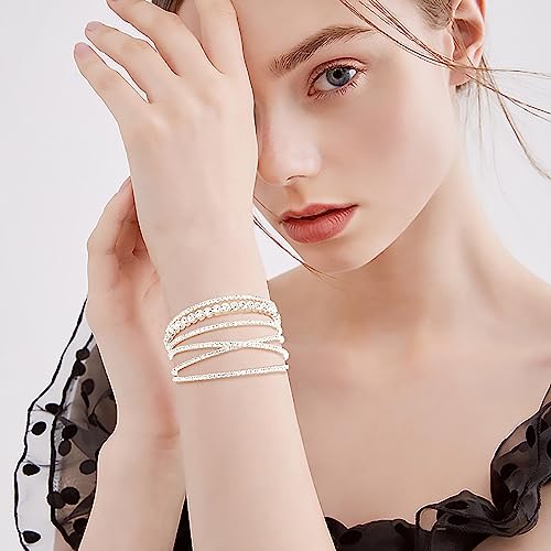 Suyi Rhinestone Bracelet for Women Silver Multilayer Cuff Bracelet Crystal Bridal Bracelets - color: Silver 3