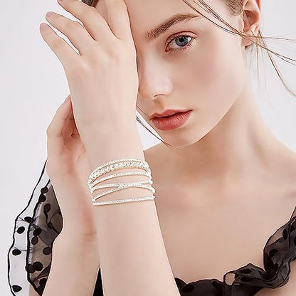 Suyi Rhinestone Bracelet for Women Silver Multilayer Cuff Bracelet Crystal Bridal Bracelets - color: Silver 3