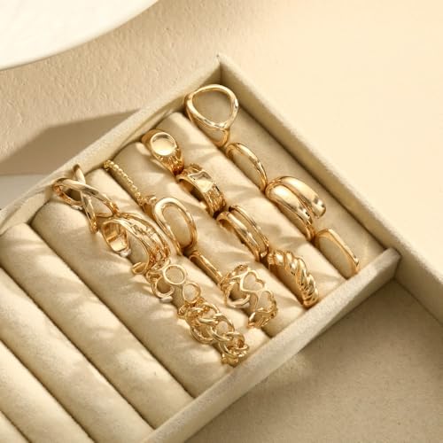 15-25 Pcs Chunky Gold Rings Set for Women, Stackable Finger Midi Rings, Dainty Gold Stacking Statement Womens ring pack - color: Gold-16Pcs