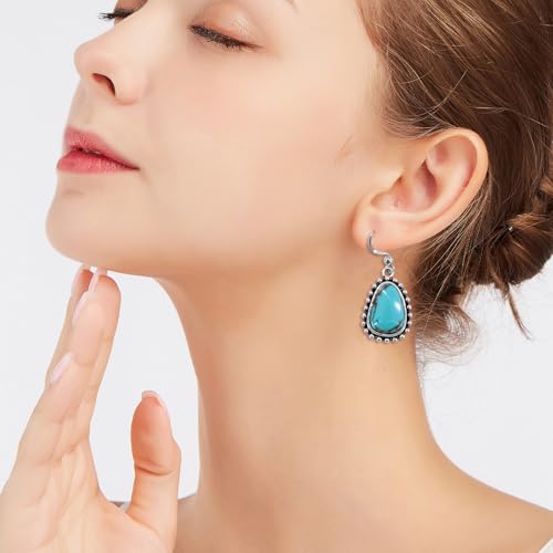 Turquoise Earrings for Women,Small Dangle Earrings,Boho Turquoise Earring with Teardrop Dangle Western Accessories - color: Silver