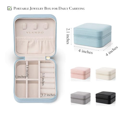 VLANDO Small Faux Leather Travel Jewelry Box Organizer Display Storage Case for Rings Earrings Necklace, Pink - color: MI. Pink