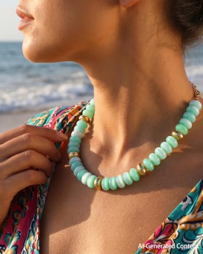 FIRAZIO Colorful Chunky Beaded Necklaces for Women | Trendy Statement Necklace Choker Necklace Boho Summer Beach Vacation Jewelry Gift - color: Light Blue Beaded