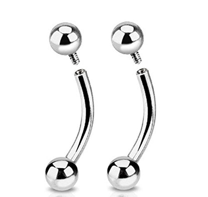 Pierced Owl - 16GA 316L Stainless Steel Single Side Internally Threaded Curved Barbells, Sold as a Pair - style: 8mm Length / 3mm Ball Size