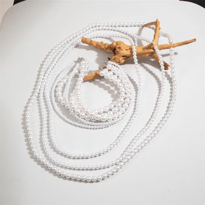 Long Pearl Beaded Necklace Layered Big Small Beads Pearl Necklaces Multi Strand Pearls Necklaces for Women Trendy Jewelry Gift - color: E