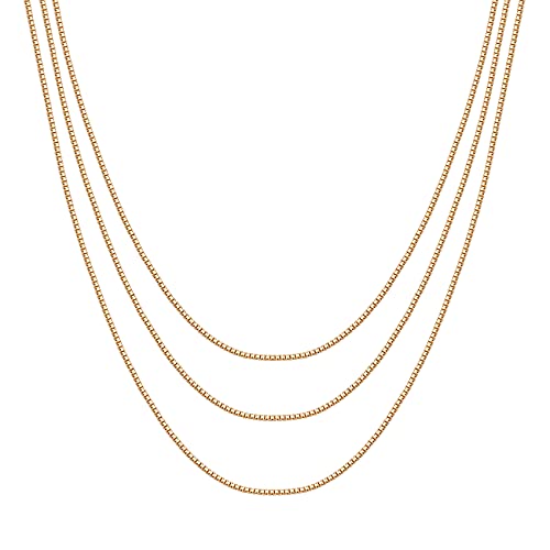 PAVOI 14K Gold Plated Dainty Layering Necklaces for Women | Snake Chain, Curb Link, Paperclip Layered Chains | Trendy Layering Necklace - style: Box