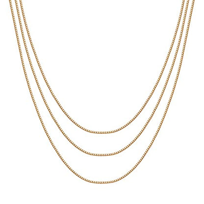 PAVOI 14K Gold Plated Dainty Layering Necklaces for Women | Snake Chain, Curb Link, Paperclip Layered Chains | Trendy Layering Necklace - style: Box