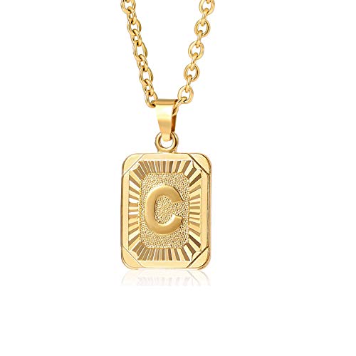 Glimmerst Initial Pendant Necklace 18K Gold Plated Stainless Steel Letter Necklace Personalizd Name Necklace for Women - style: Gold C
