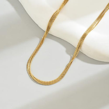 18K Gold Plated Layered Herringbone Necklaces for Women Dainty Layering Beaded Snake Chain Choker Moon Coin Pendant Necklace Trendy Stainless Steel Jewelry - color: Four Wire-Gold