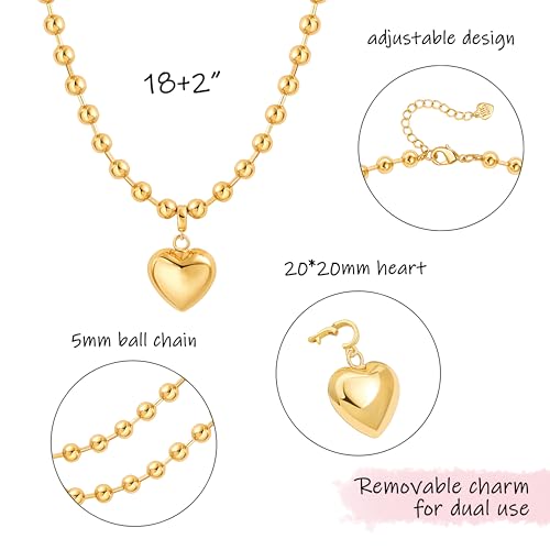 18k Gold Plated Chain Link Necklace for Women, Baroque Pearl/Compass Pendant Necklace - color: Puffy Heart