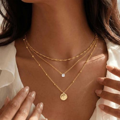 Ewrkbr Layered Necklaces for Women, Dainty Gold Necklace Stack 14k Gold Plated Layering Beaded Chain Choker Necklaces for Women Trendy Simple Disc Star Pendant Necklace Set Fashion Waterproof Jewelry - color: Gold-Wave