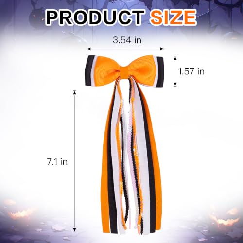 2PCS Halloween Long Tail Hair Bow Clips Grosgrain Sequins | Grosgrain Fabric, Sequin Strands, Alligator Clip with Fabric Wrap, Ponytail Styling, Halloween Party Photography Accents - color: Orange & Black