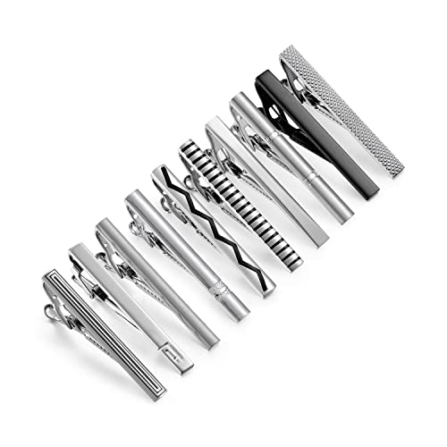wynameleri Tie Pins for Men Silver Black 3 Pcs 10 PCS Short Tie Clip Set 2.3, 2.4 Inch Business Shirt Necktie Pinch for Men - color: T0310004