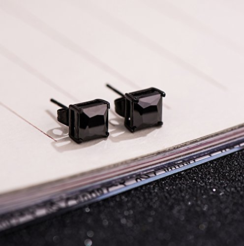 ORAZIO Black Silver Earrings for Men,Stainless Steel Cubic Zirconia Earrings 20G Mens Earrings Hypoallergenic CZ Earrings Studs Trendy Square Earring Studs Set 4-8MM - style: 2 Pairs,Cubic Zirconia Diameter:4mm