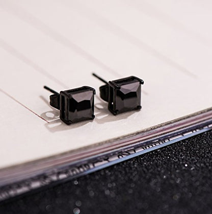 ORAZIO Black Silver Earrings for Men,Stainless Steel Cubic Zirconia Earrings 20G Mens Earrings Hypoallergenic CZ Earrings Studs Trendy Square Earring Studs Set 4-8MM - style: 2 Pairs,Cubic Zirconia Diameter:4mm