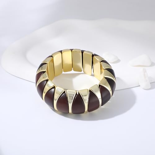 GOOJIDS Simple Beaded Gold Plated Bangles Bracelet Chunky Bamboo Tube Curved Stacking Clear Acrylic Colorful Beads Stretchable Gold Plated Bracelets Set For Women - color: C-Gold Sunflower Bracelet