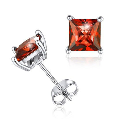 ChicSilver 925 Sterling Silver Earrings Sparkling Heart/Round/Princess Cut Birthstone Earrings for Women Birthday Jewelry with Gift Box - style: A.July(Ruby)-Princess Cut