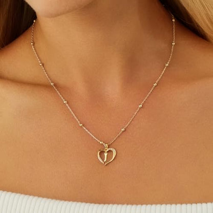 Cicy Bell Womens Heart Initial Necklace 18k Gold Plated | Personalized Letter Pendant, 17.7'' with 2'' Extender - color: Style 2-J-Gold