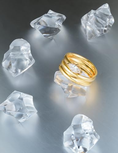 Stacking Band Ring Gold Plated Cubic Zirconia Solitaire Boho Minimalist Cocktail Statement Jewelry for Women