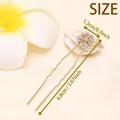 Ammei Crystal Bridal Hair Pins Clips Wedding Hair Accessories Hair Set Jewelry With Rhinestone For Brides and Bridesmaids Set Of 12 (Gold Plated Champagne) - color: Gold Plated Champagne