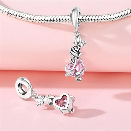 CYCUFF 925 Sterling Silver Charms Suitable for Charm Necklaces, Bracelet Pendants Beads Jewellery Gift for Women - color: Butterfly Rose Heart Zirconia Charm