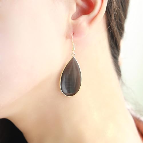 BaubleStar Natural Crystal Healing Stone Earrings Statement Teardrop Dangle Earrings for Women - color: Black