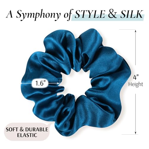Zenssia Silk Scrunchies for Hair, Mulberry Silk Hair Ties for Women and Girls, No Damage Elastic Ponytail Holders（Black, Navy, Royal Blue） - color: Black Navy Royal Blue
