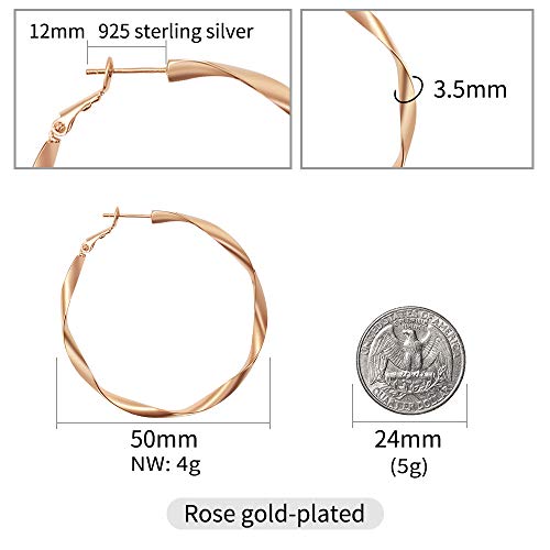 Rose/White/18k Gold Plated Hoop Earrings Lightweight Hoop Earrings For Women Loop Earrings 1in 2in - color: Rose Gold, size: 50mm