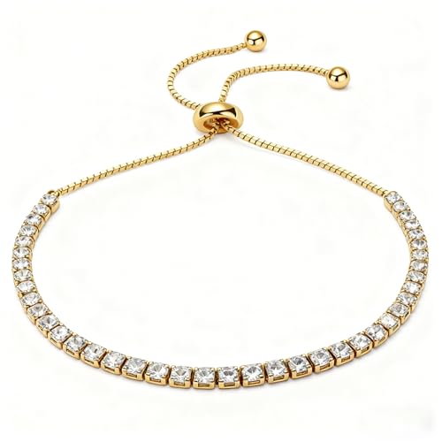 Women's 14K Gold Plated Classic Chain Bracelet - Dainty Tiny Cubic Zirconia Tennis Bracelet, Fashionable Jewelry Gift, Suitable For Parties And Dates To Wear