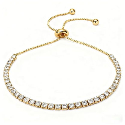Women's 14K Gold Plated Classic Chain Bracelet - Dainty Tiny Cubic Zirconia Tennis Bracelet, Fashionable Jewelry Gift, Suitable For Parties And Dates To Wear