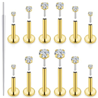 20G 18G 16G Cubic Zirconia Nose Rings Studs 316L Surgical Steel Hypoallergenic Nose Piercings Jewelry for Women Men CZ 2mm-3mm 24 Pcs - color: 1-A:16G-Gold-6/7/8/10mm Bars-1.5/2/2.5/3/4 CZ