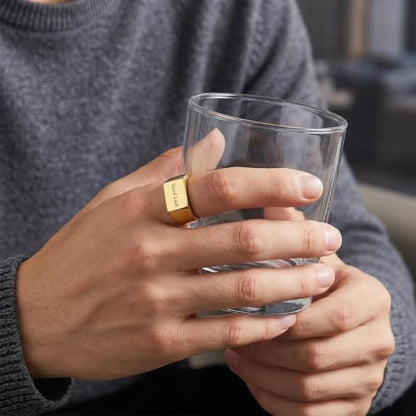 Stainless Steel Square Signet Rings for Men Women Gold/Silver Plain Pinky Thumb Ring, Gift for Dad Husband - color: Gold-Custom