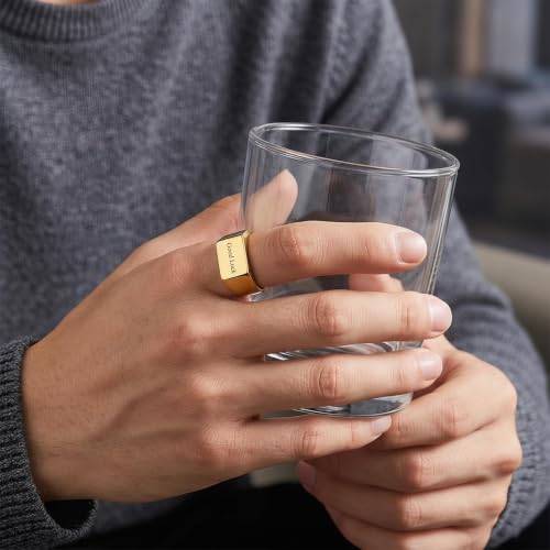 Stainless Steel Square Signet Rings for Men Women Gold/Silver Plain Pinky Thumb Ring, Gift for Dad Husband - color: Gold-Custom