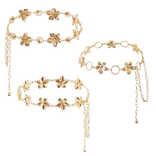 3 Pcs Gold Chain Belt for Women, Adjustable Waist Chain with Clover Butterfly Disc Pendants, Body Jewelry, Boho Belts for Women, Summer Beach Party - color: Gold-5