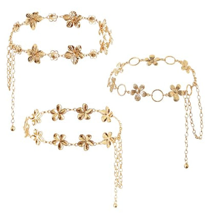 3 Pcs Gold Chain Belt for Women, Adjustable Waist Chain with Clover Butterfly Disc Pendants, Body Jewelry, Boho Belts for Women, Summer Beach Party - color: Gold-5