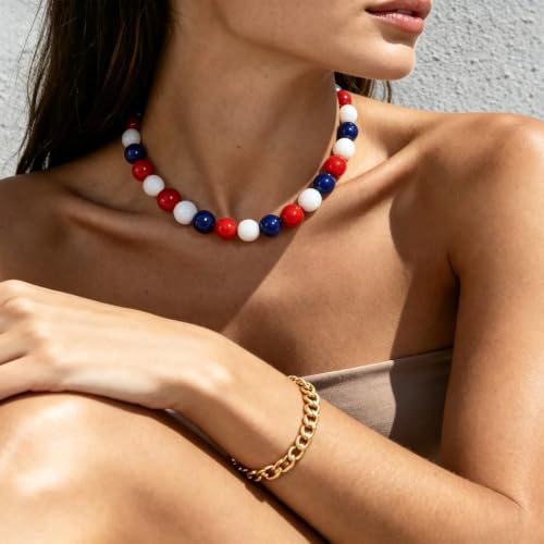 Chunky Beaded Necklace for Women 16mm Round Bead Resin Modern Statement Necklace Jewelry Accessories - color: colorful 07