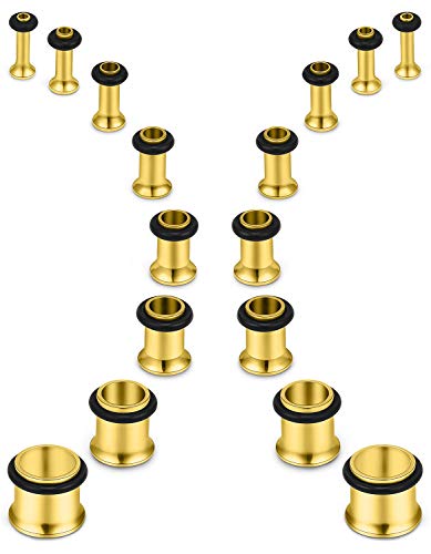Jenxnjsjo 14g to 7/8in Ear Gauges Plugs Tunnels Taper Earrings Stretching Expander Kit Set for Women Men - color: 103: Single Flare, Gold, size: 12g to 00g (8 sizes)