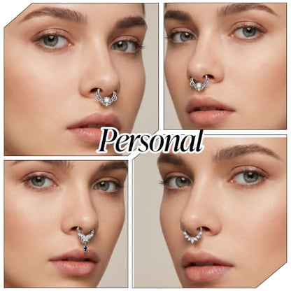 8pcs Surgical Steel Septum Piercing Jewelry 16G Septum Rings Septum Rings | Silver Butterfly CZ Horseshoe Nose Lip Ring for Women Men 8mm 10mm