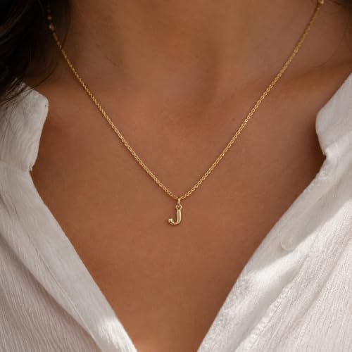 Gold Puffed Initial Letter Charm - 10 Karat Gold - 3D Bubble Letter Pendant - style: Letter j
