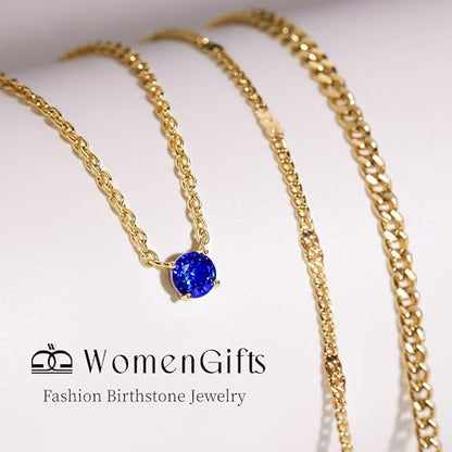 WomenGifts Layered Gold Necklaces for Women, 14K Gold Sterling Silver Plated Dainty Pendant Necklace Set Non Tarnish, Chunky Stackable Cuban Chain Choker, Trendy Birthstone Vacation Jewelry Gift - color: Gold, style: Cubic Zirconia-Created Sapphire-Sept