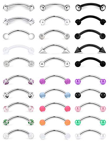 SCERRING 16G Eyebrow Rings Tragus Helix Rook Daith Earrings Lip Ring Barbell Body Piercing Jewelry Retainer 6mm 8mm 10mm 20-30PCS - style: 30PCS - 8mm Mix Color