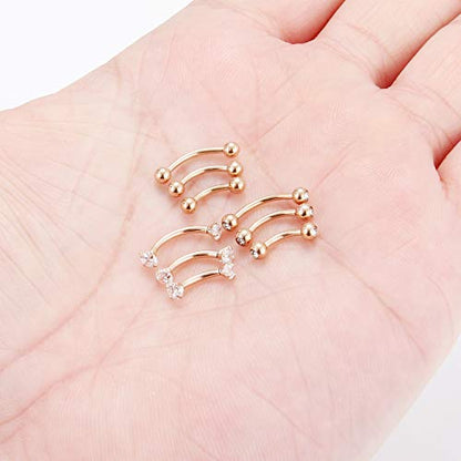 SCERRING 9-18PCS 16G Stainless Steel Eyebrow Tragus Helix Rook Daith Earrings Belly Lip Ring Clear Cubic Zirconia Barbell Body Piercing Jewelry 6mm 8mm 10mm - color: 9PCS - Rose Gold