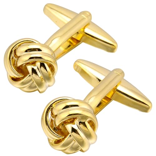 Knot Cufflinks in Gift Box Cuff Links for Men Lady Daily Wear Shirt | Men's Women Cufflink Set Jewelry for Wedding Party Prom Office Formal or Casual Business Tuxedo Dress, Easy to Put on - style: Golden Tone Knot #2