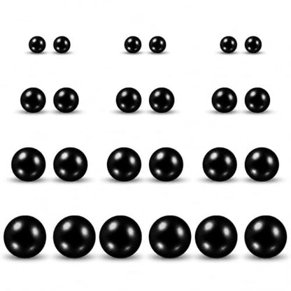 12 Pairs Simulated Pearl Stud Earrings Set for Women Men Beige White Black | 4 6 8 10 mm Faux Pearl Earrings Studs Pack, 316L Surgical Stainless Steel, Hypoallergenic for Sensitive Ears - color: Black