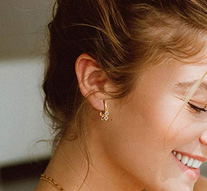 LOYATA Gold Huggie Hoop Earrings 14K Gold Plated Dainty Small Simple Hypoallergenic Jewelry Gift for Women - style: Rainbow Dots-1