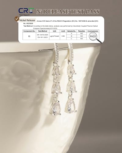 14K Gold Plated/Sterling Silver CZ Pearl Drop Dangle Earrings for Women - color: Silver-Long CZ