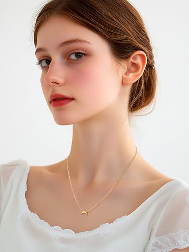 PROSILVER 925 Sterling Silver Necklace for Women Dainty Pendant Necklace | Hypoallergenic 925 Sterling Silver, Cute Small Pendant, Star/Heart/Moon/Triangle/Bar/Round Necklace Silver with Gift Box - color: 02 Gold, style: 05 Moon