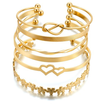 ÌF ME Gold Bangle Bracelets for Women, Indian Bangles Stackable Set, Multi Layer Textured 18K Gold Plated Chunky Bracelets Boho Jewelrys Set - style: gold-heart