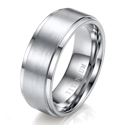 Jstyle Mens Titanium Wedding Band, Comfort Fit Mens Wedding Rings 6mm 8mm | Silver/Gold/Black Rings for Men, Non Tarnish Wedding Bands Ring, Titanium Promise Engagement Ring for Couples, Size 6-14 - color: Silver Tone-8mm