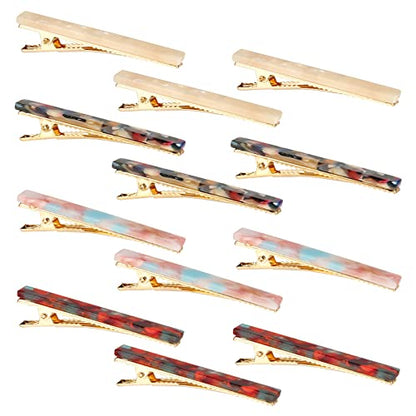 Cobahom 12 Pack Thick Hair Duckbill Metal Duck Teeth Hair Clips for Women - Chic Tortoise Shell Hair Pins in Red, White, Blue, and Pink (2.36 Inch) | Cellulose Acetate Hair Barrettes for Thin Thick Hair, Chic Tortoise Shell Hair Pins in Red, White, Blue,